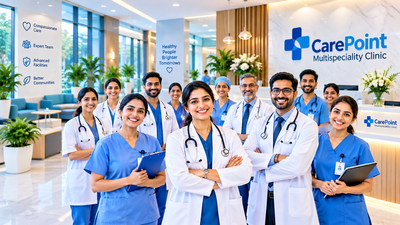 CarePoint clinic team in a bright reception lobby